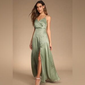 Dusty Sage Satin Maxi Dress from Lulus